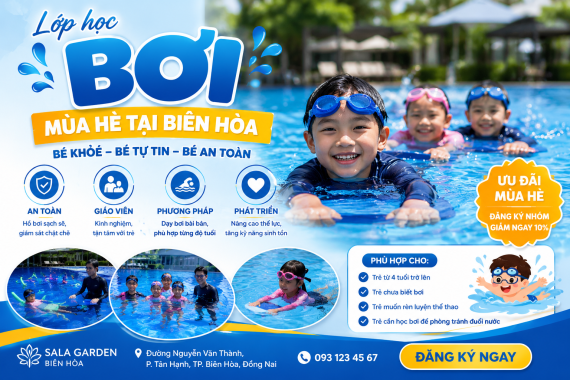 Lớp học bơi mùa hè tại Biên Hòa